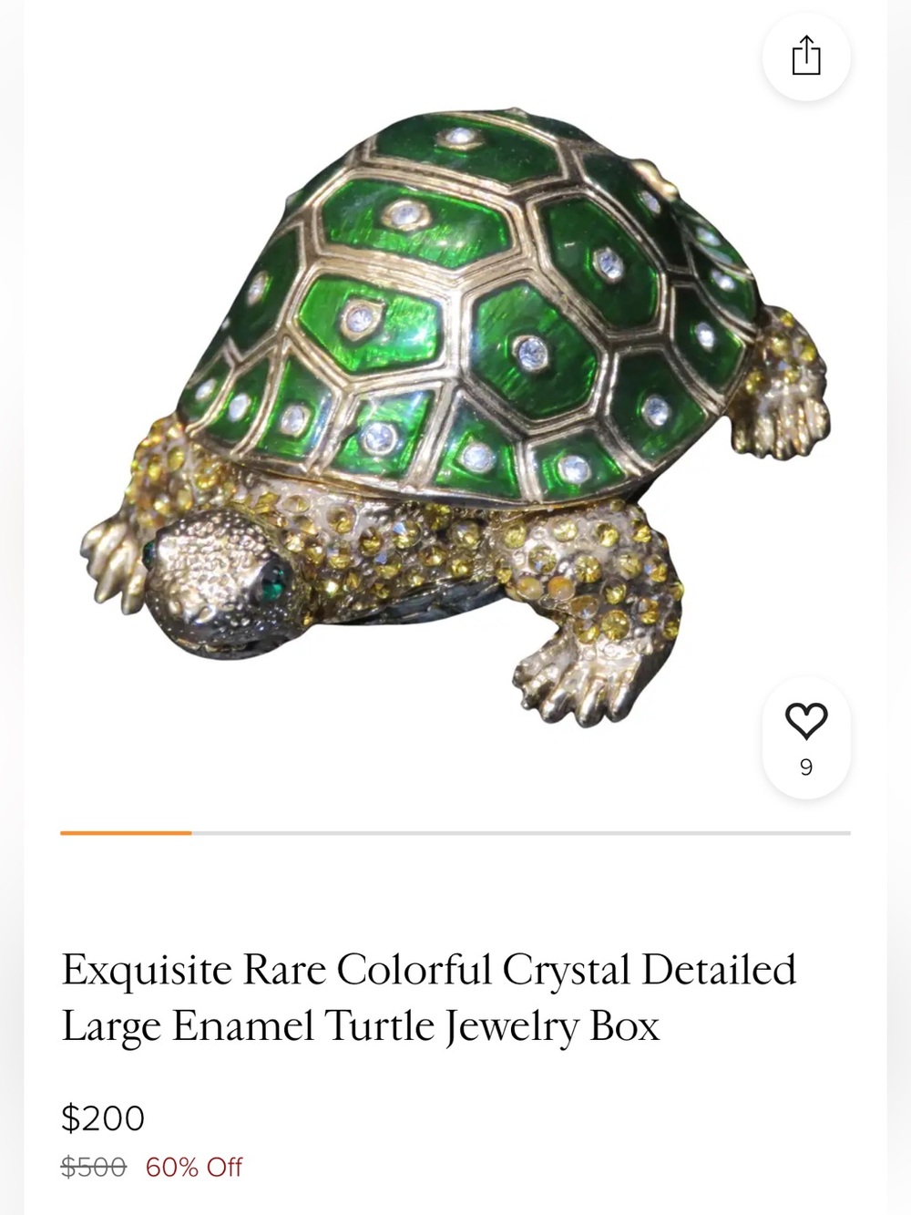 Exquisite Rare Colorful Crystal Detailed Large Enamel Turtle Jewelry Box